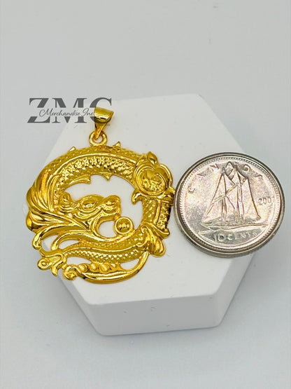 18K Gold Circle Dragon Pendant