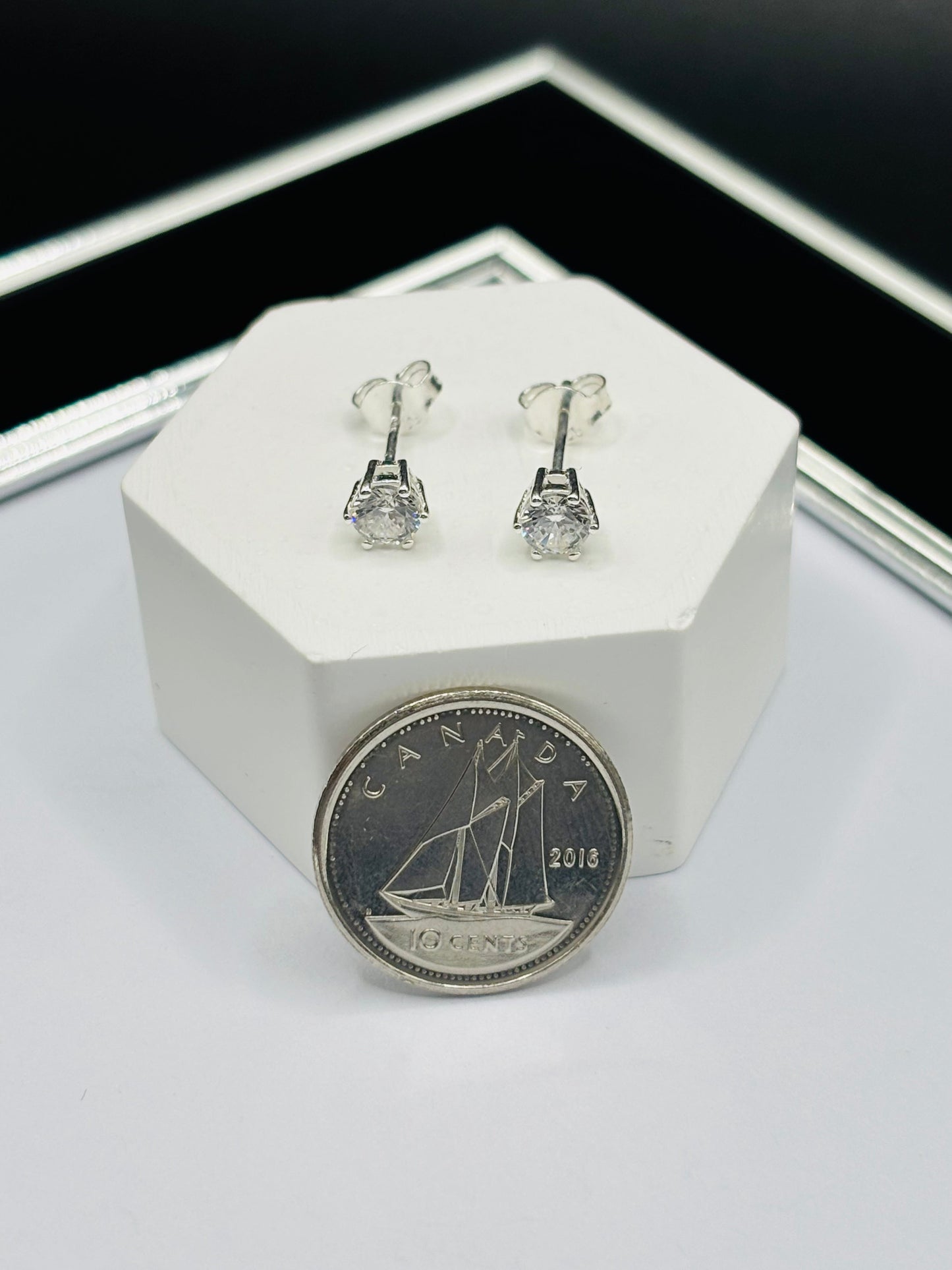 S925 Silver Round Stone Earrings 4.8 mm