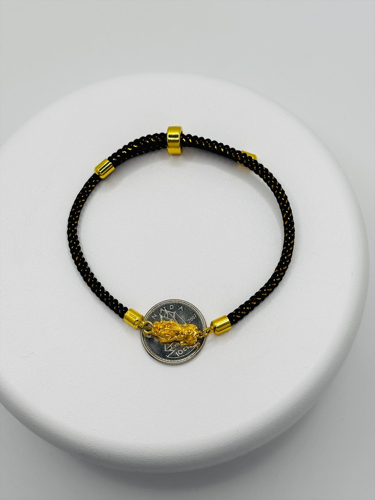 18K Gold Lucky Piyao/ Pi Xiu Gold/Black String Bracelet ( Hollow Empty Inside) Small