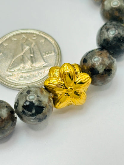 18K Gold Lucky Lotus Flower  Luminous Stone  ( Hollow Empty Inside) Medium Size