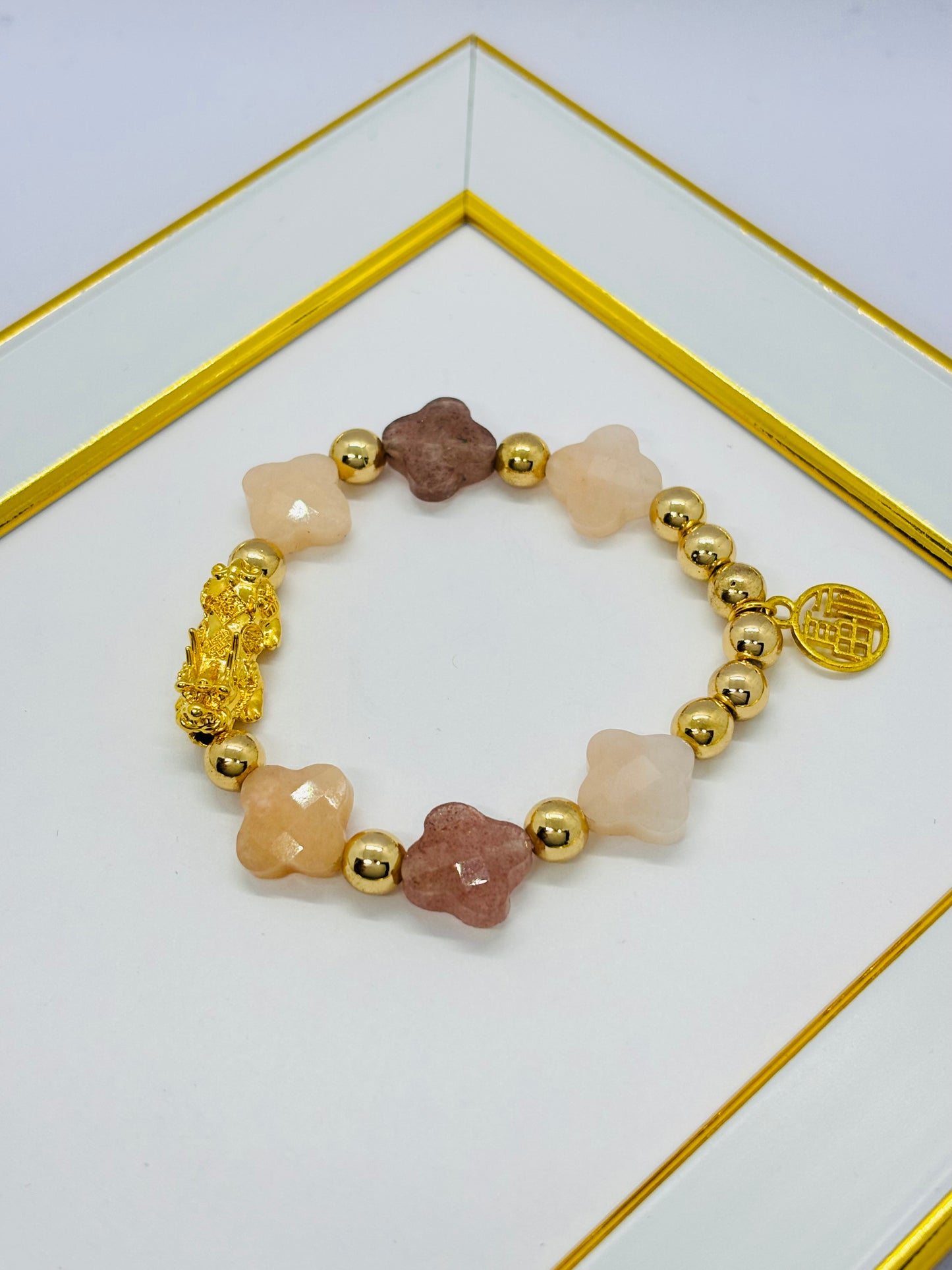 18K Gold  Lucky Piyao/ Pi Xiu Clover Bracelet  ( Hollow Empty Inside) Large Size