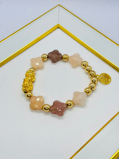 18K Gold  Lucky Piyao/ Pi Xiu Clover Bracelet  ( Hollow Empty Inside) Large Size