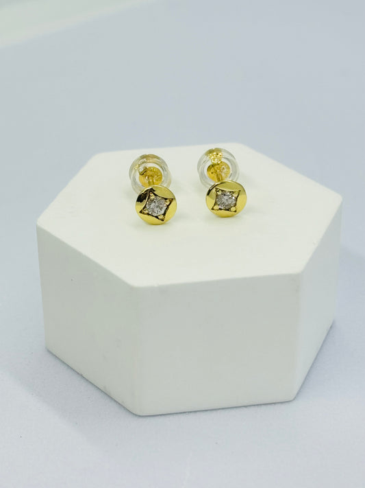 K18 Japan Gold Circle Natural Diamond Earrings 0.20ct