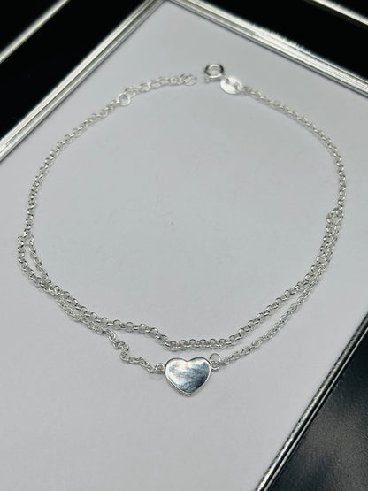 S925 Silver Heart Double Anklet
