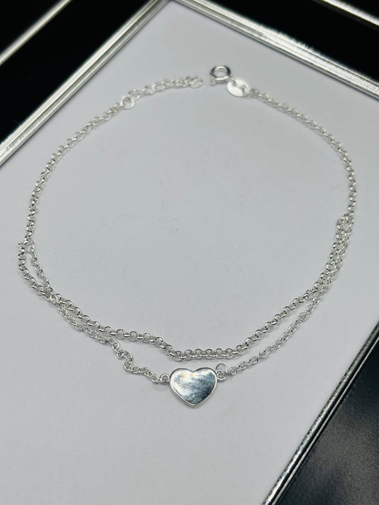S925 Silver Heart Double Anklet