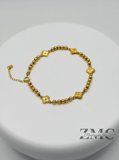 18K Gold Clover Ball Braclet