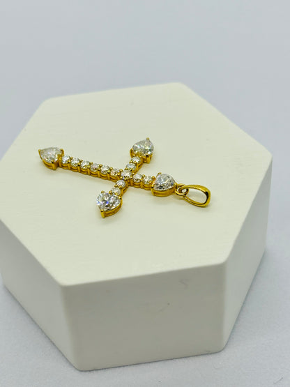 18K Gold Moissanite Diamond Cross Pendant