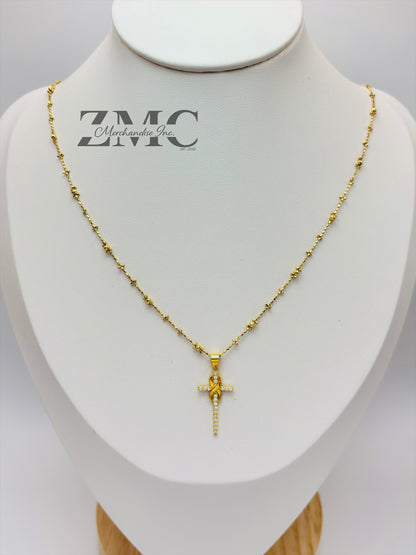18K Gold Mirror Ball Cross Necklace