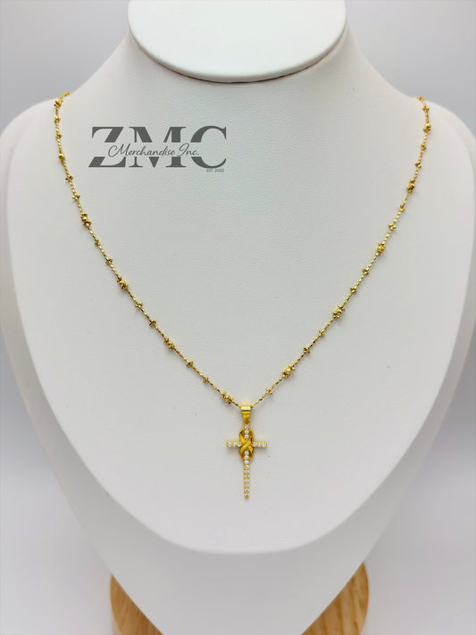 18K Gold Mirror Ball Cross Necklace
