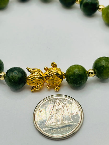 18K Gold  Lucky Koi Fish Jade Stone  ( Hollow Empty Inside) Medium Size