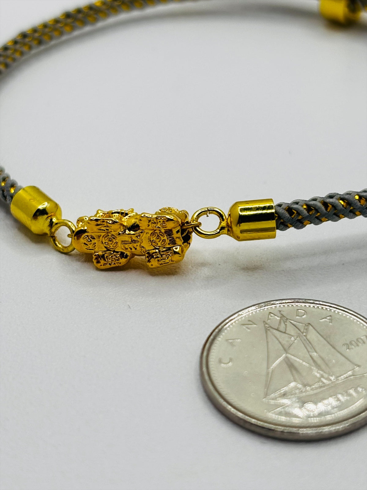 18K Gold Lucky Piyao/ Pi Xiu Gold/Gray String Bracelet ( Hollow Empty Inside) Small