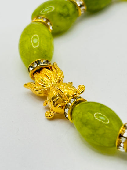 18K Gold  Lucky Koi Fish Jade Stone  ( Hollow Empty Inside) Medium Size