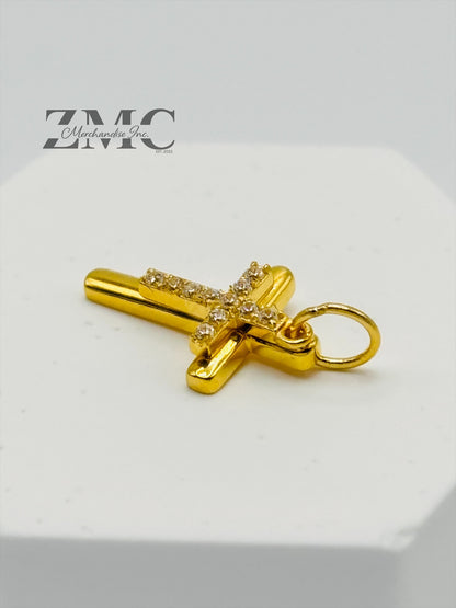 18K Gold Double Cross Pendant