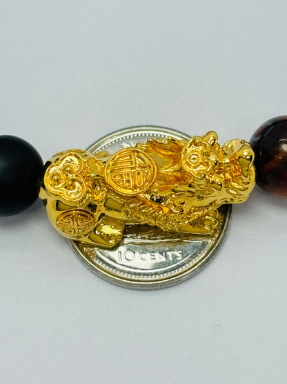 18K Gold  Lucky Piyao/ Pi Xiu Black Stone with Taurus Zodiac Sign Barrel ( Hollow Empty Inside) Extra Large Size