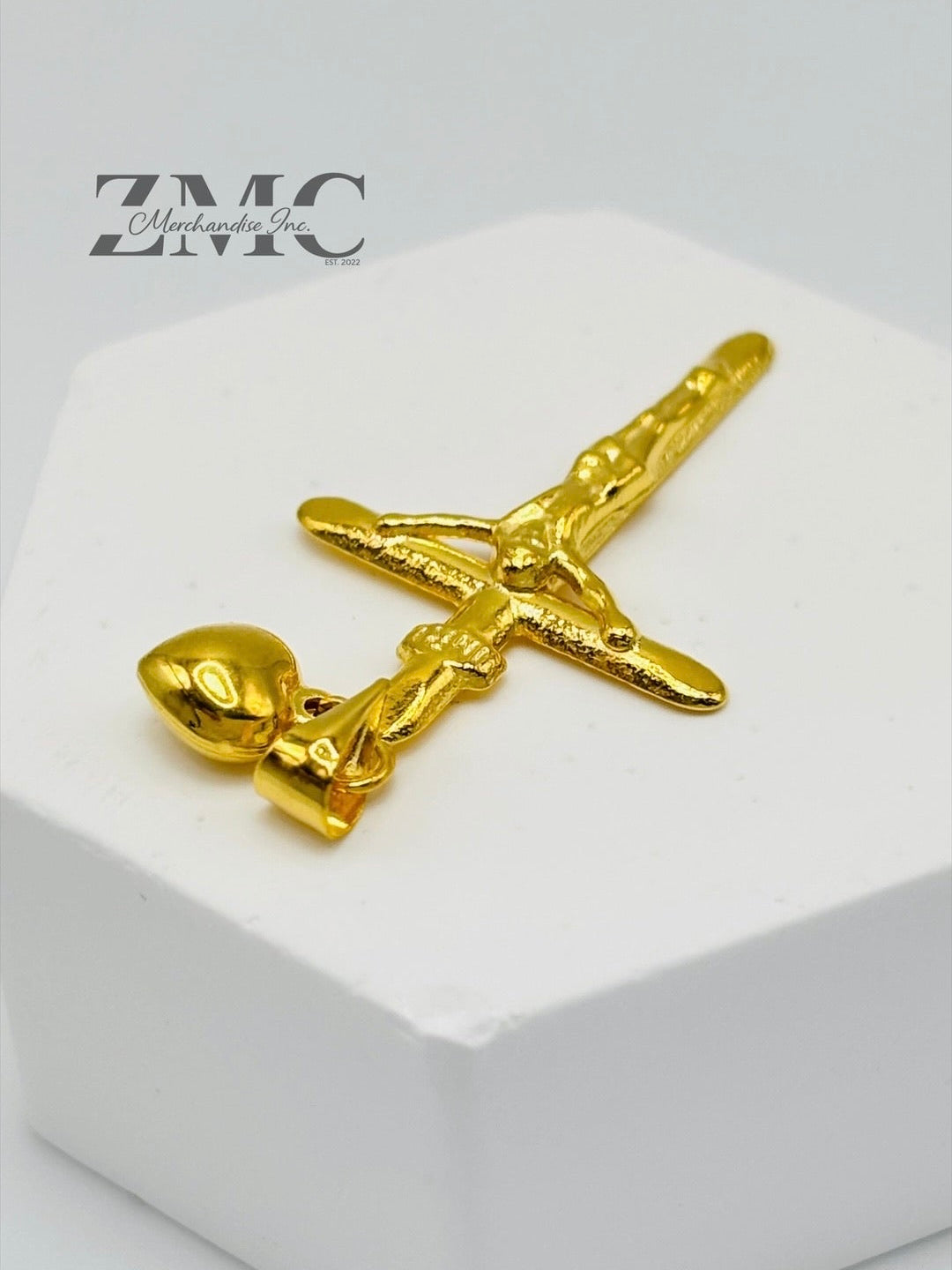 18K Gold Cross Heart Pendant