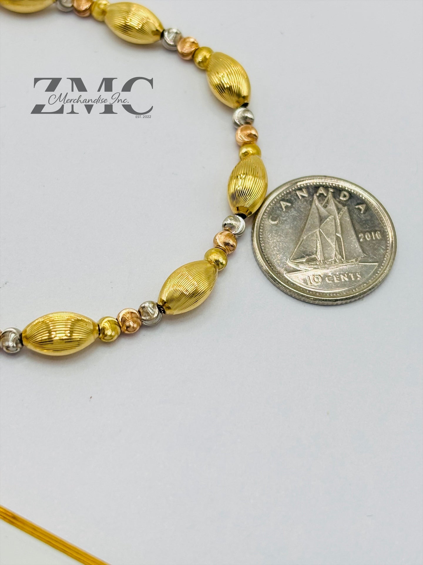 18K Gold Tri-Color Cats Eye Ball and Oval Bracelet