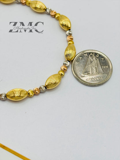 18K Gold Tri-Color Cats Eye Ball and Oval Bracelet