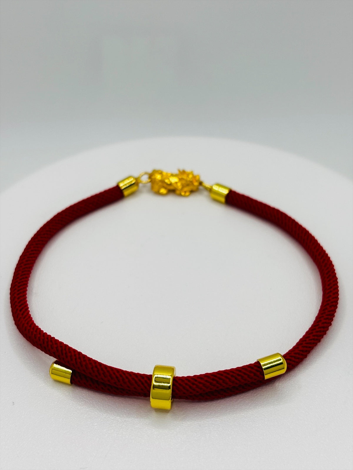 18K Gold Lucky Piyao/ Pi Xiu Red String Bracelet ( Hollow Empty Inside) Small