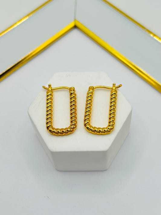 18K Gold Twisted Oval Loop Earrings (Electroform)