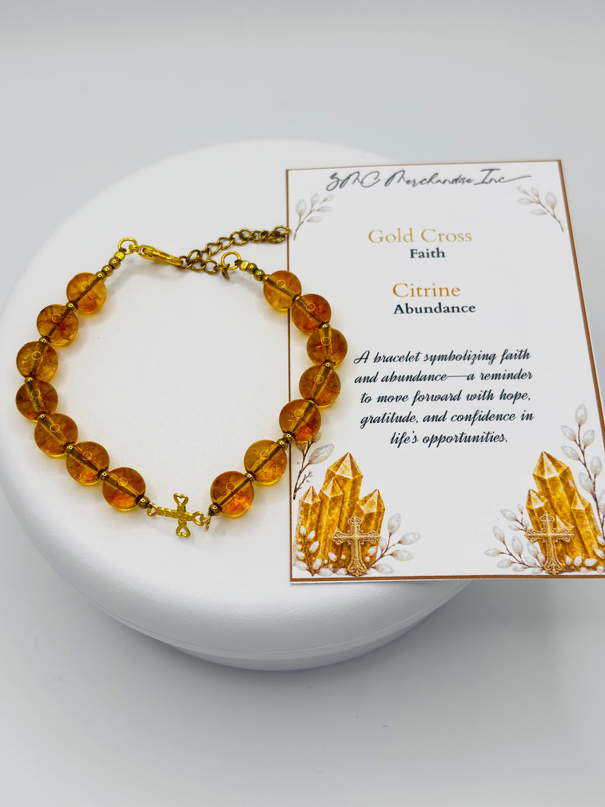 18K Gold Cross Citrine Bracelet ( Hollow Empty Inside)