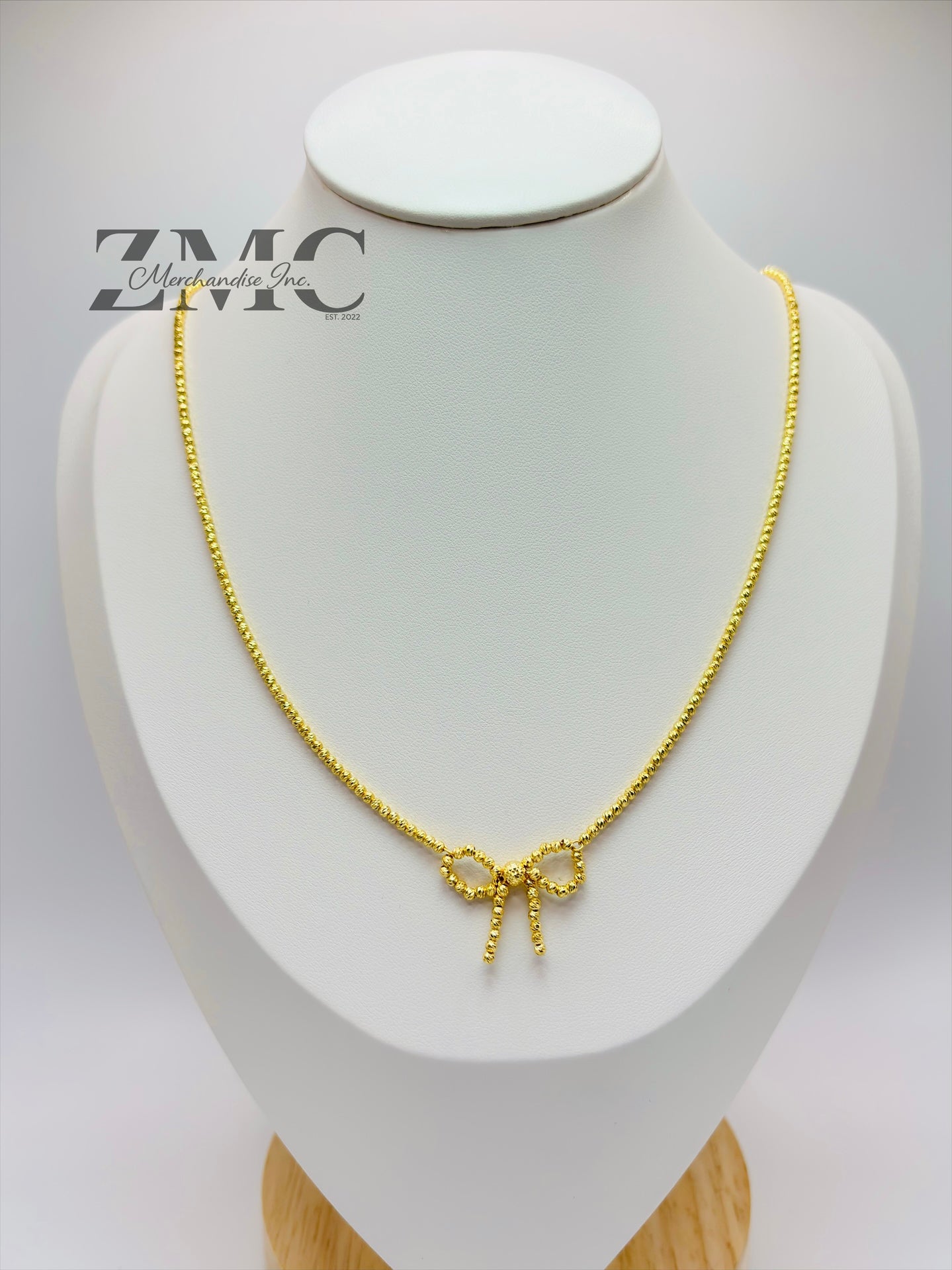 18K Gold Mirror Ball Ribbon Necklace