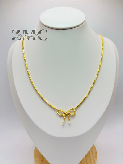 18K Gold Mirror Ball Ribbon Necklace
