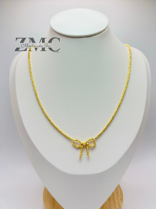 18K Gold Mirror Ball Ribbon Necklace
