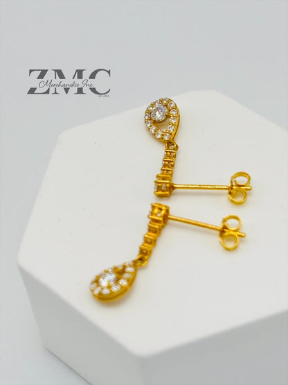 18k Gold Teardrop Dangling Stud Moissanite Diamond Earrings