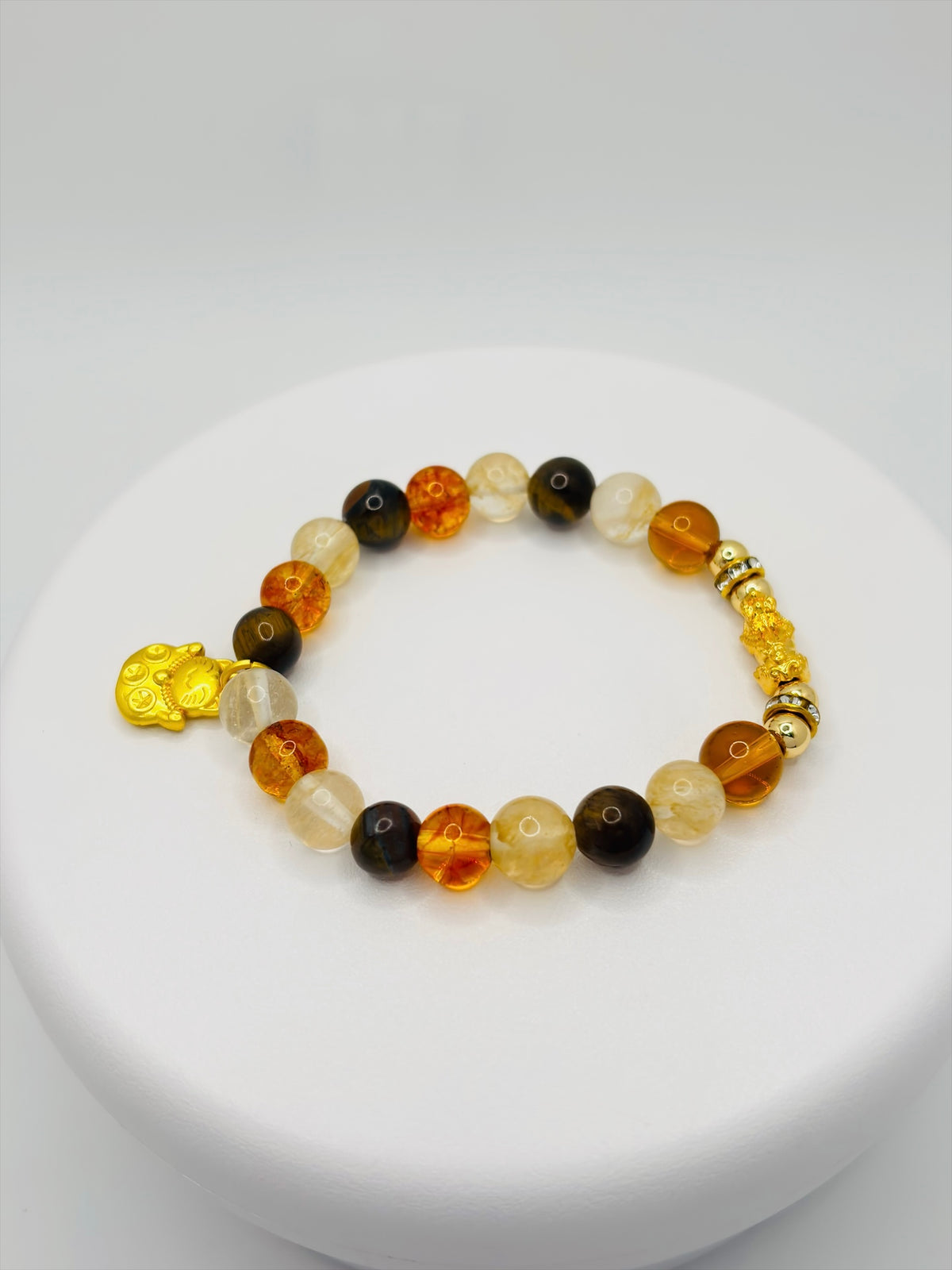 18K Gold Lucky Piyao/ Pi Xiu Citrine, Tiger Eye Bracelet ( Hollow Empty Inside) SMALL PIYAO