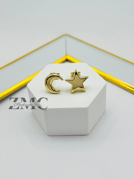 18K Gold Moon & Star Earrings