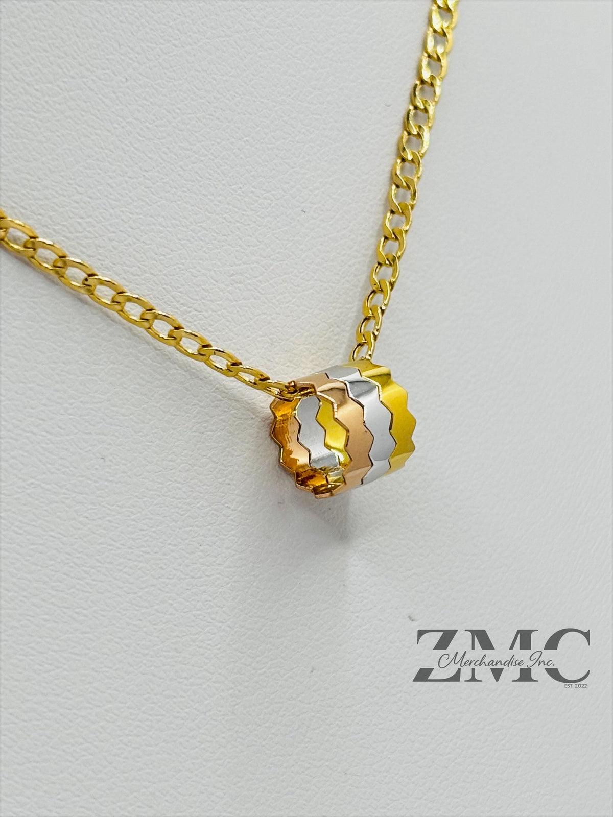 18K Gold Tri-color Barrel Necklace