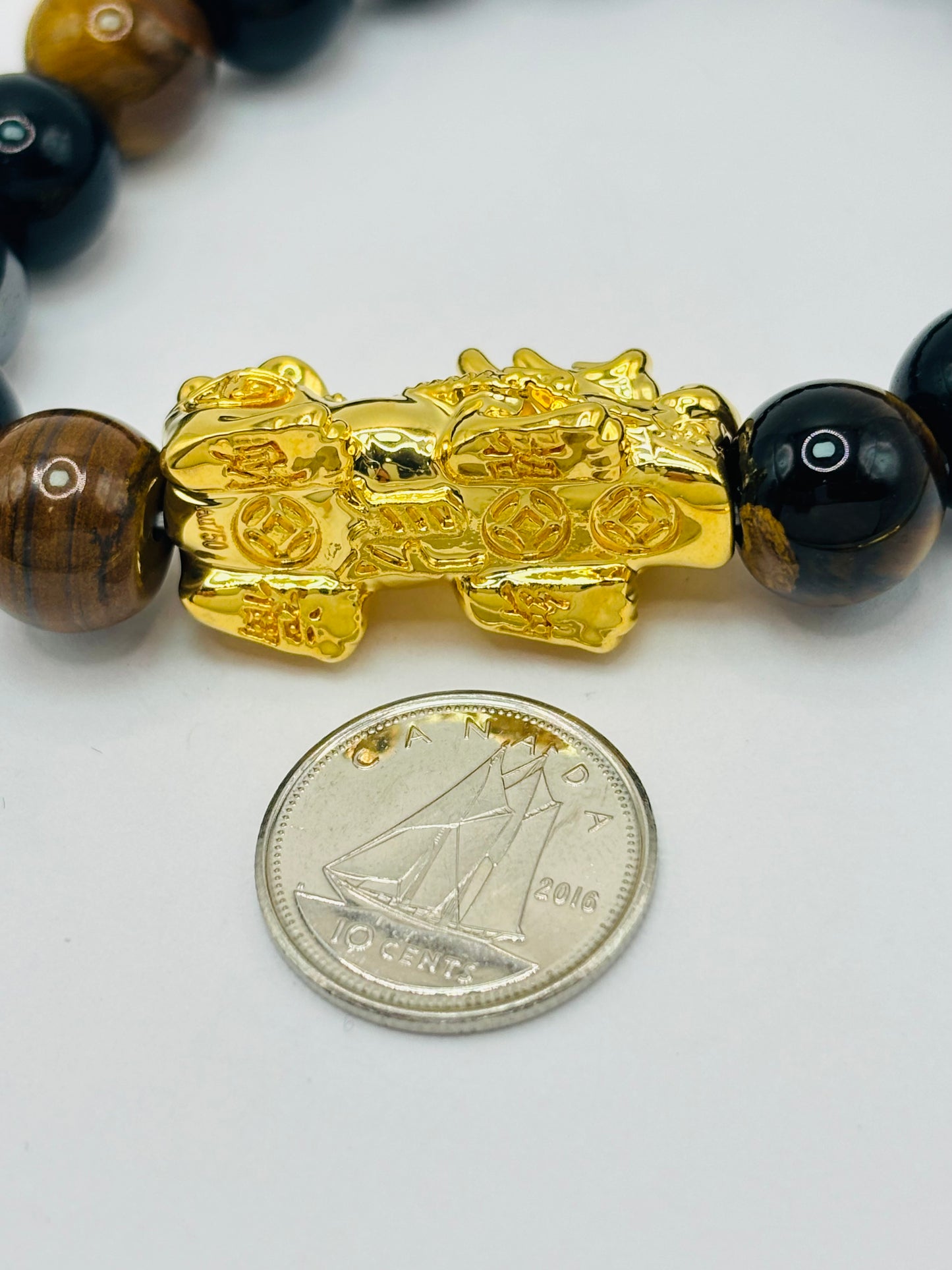 18K Gold  Lucky Piyao/ Pi Xiu Bracelet Tiger Eye ( Hollow Empty Inside) XXL