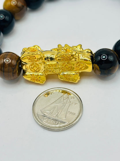 18K Gold  Lucky Piyao/ Pi Xiu Bracelet Tiger Eye ( Hollow Empty Inside) XXL