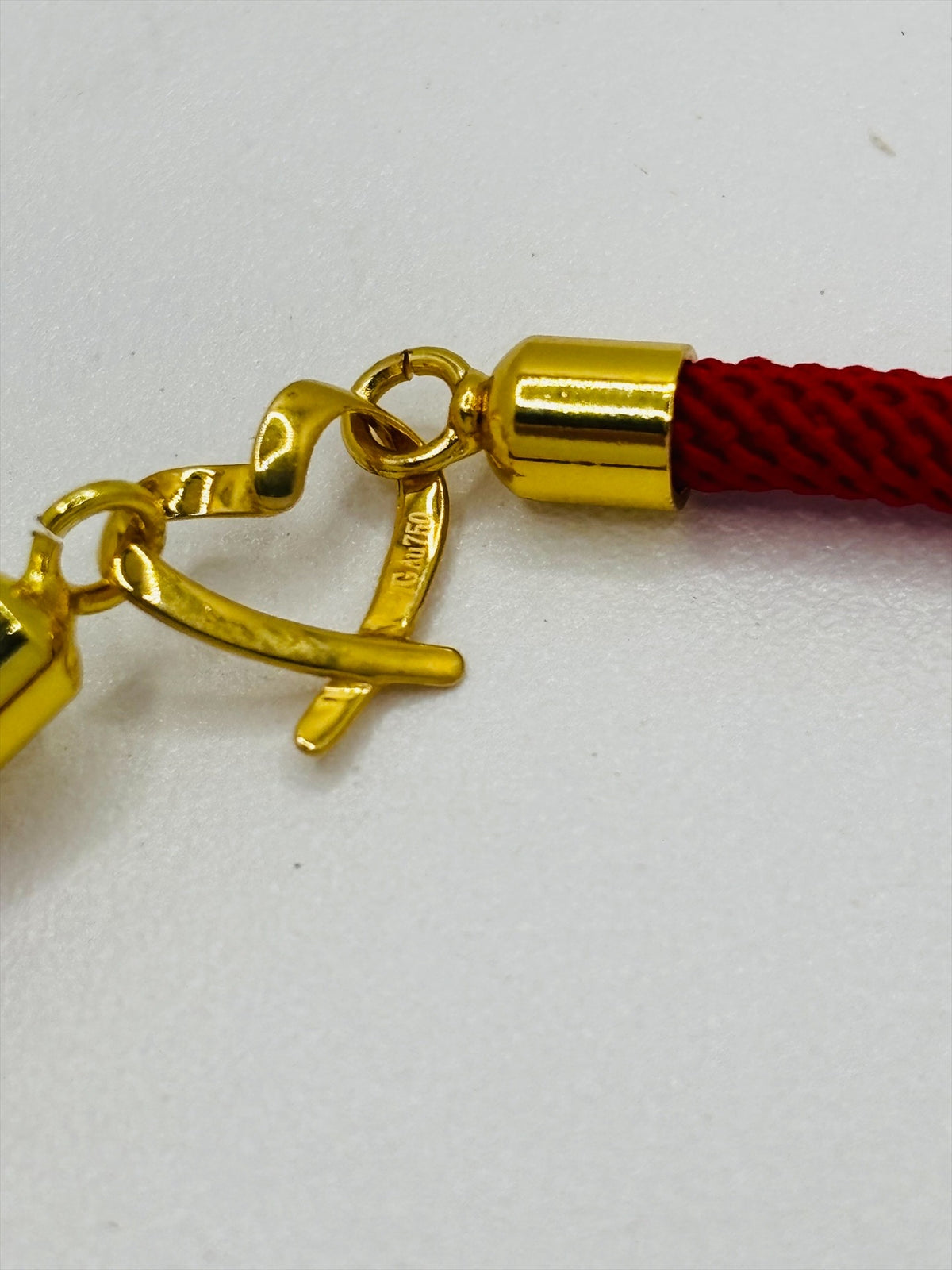 18K Gold Open Heart Small Red String Bracelet