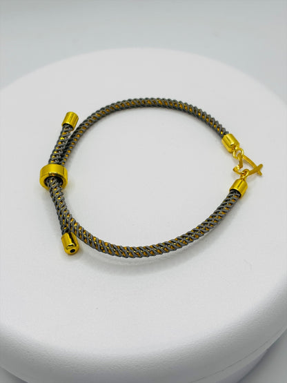 18K Gold Open Heart Small Gold/Gray String Bracelet