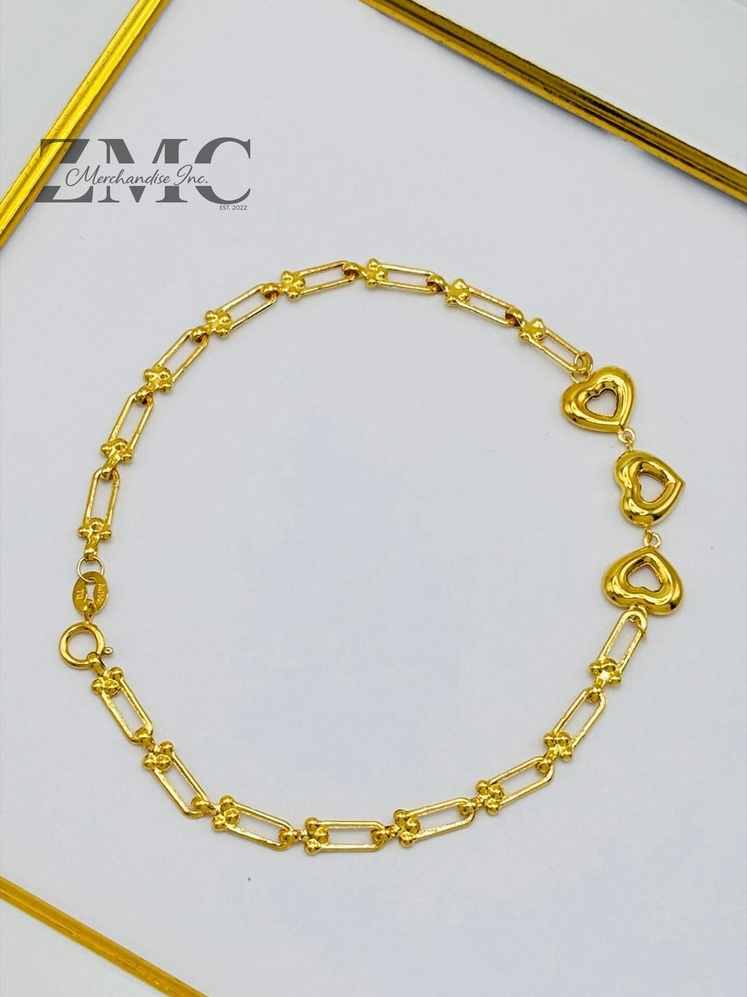18K Gold 3 Hearts Flat Hardware Bracelet