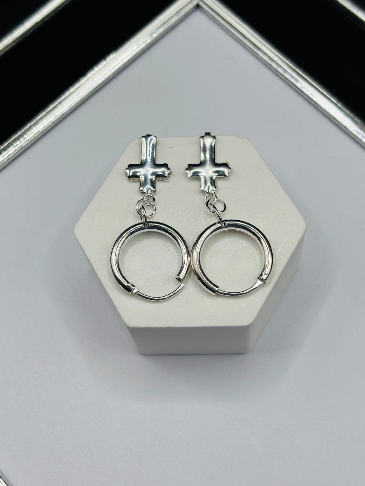 S925 Silver Loop Cross  Dangling Earrings
