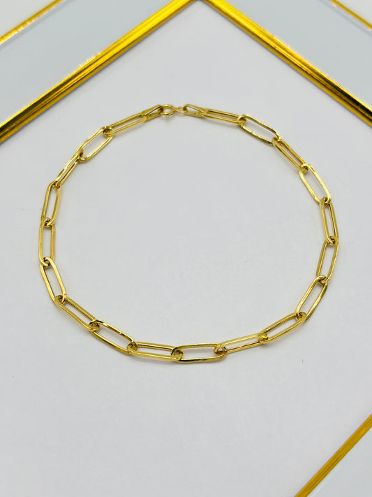 18K Gold Paperclip Bracelet 11 mm Link