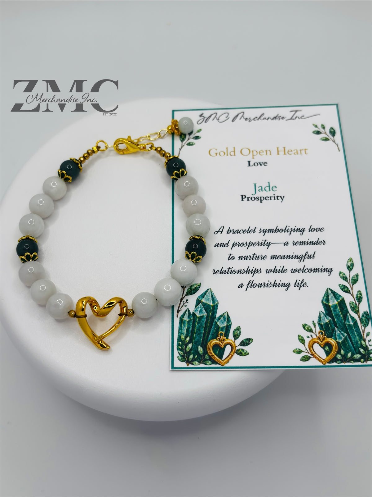 18K Gold Open Heart Jade Bracelet (Electroform Heart)