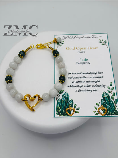 18K Gold Open Heart Jade Bracelet (Electroform Heart)