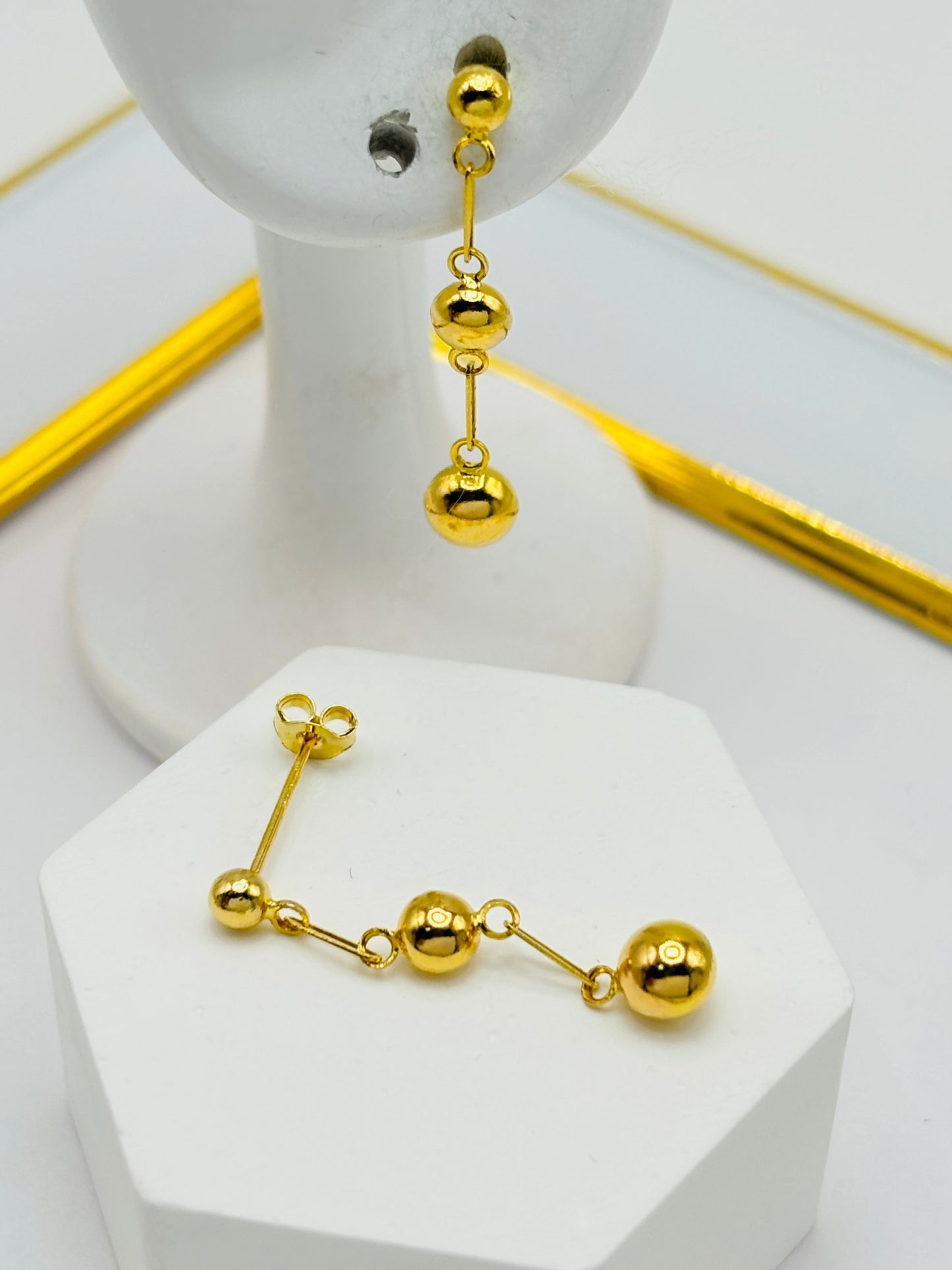 18K Gold Ball Dangling Earrings