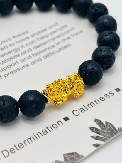 18K Gold Lucky Piyao/ Pi Xiu Lava Rock Stone ( Hollow Empty Inside) Medium Size