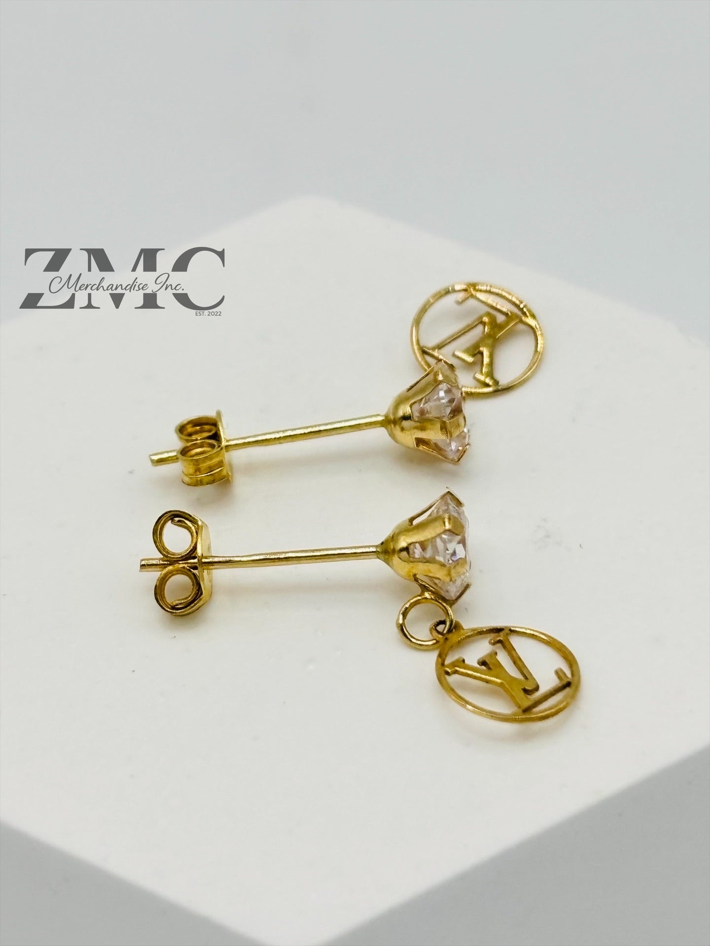 18K Gold Dangling Zircon Stone Earrings