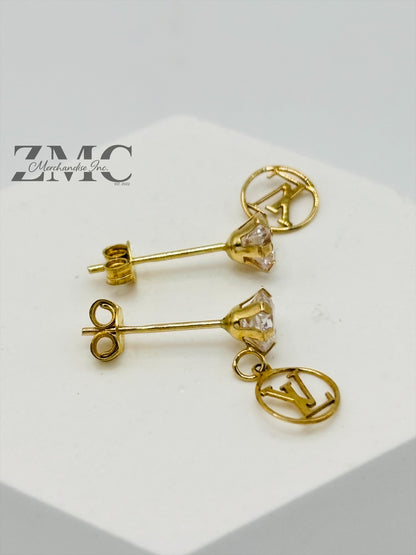 18K Gold Dangling Zircon Stone Earrings