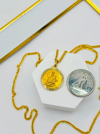 18K Gold Back to Back Religious Necklace