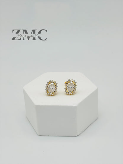 18K Gold Oval Moissanite Diamond Earrings