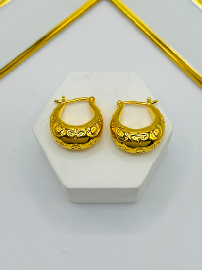 18K Gold Pattern Loop Earrings (Electroform)