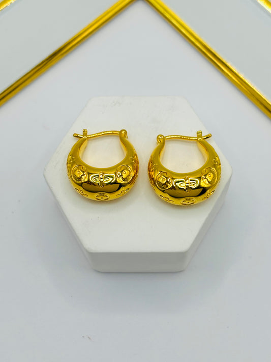 18K Gold Pattern Loop Earrings (Electroform)