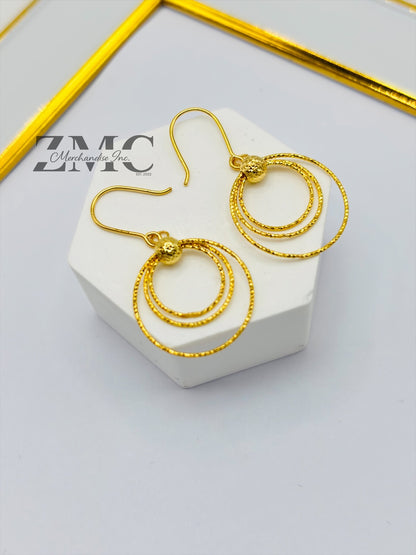 18K Gold Circle Dangling Earrings
