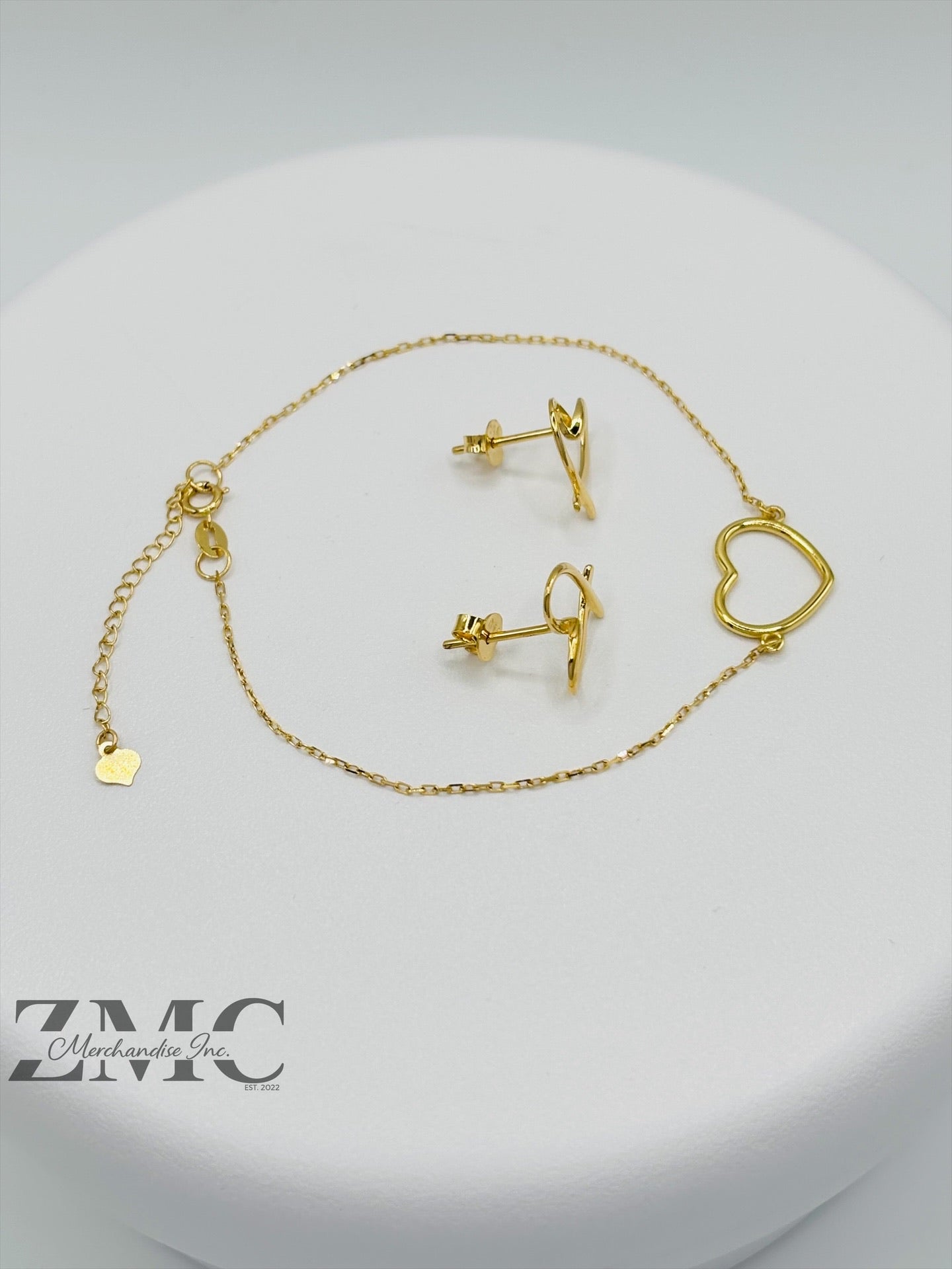 18K Gold Open Heart Earrings and Bracelet Set